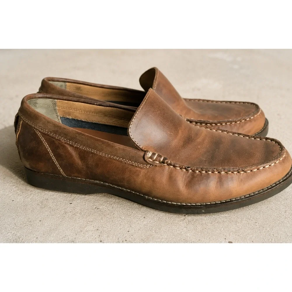 Tommy Bahama Loafer Mens 10.5 Brown Leather Island Crafted Jeans Moc Toe Slip On